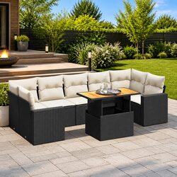 Garden Sofa Set 8 Piece Outdoor Furniture Black Poly Rattan Modular Patio