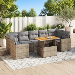 Garden Sofa Set 8 Piece Outdoor Furniture Patio Beige Poly Rattan with Cushions