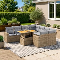 9 Piece Garden Sofa Set Beige Poly Rattan Outdoor Furniture Patio Modular