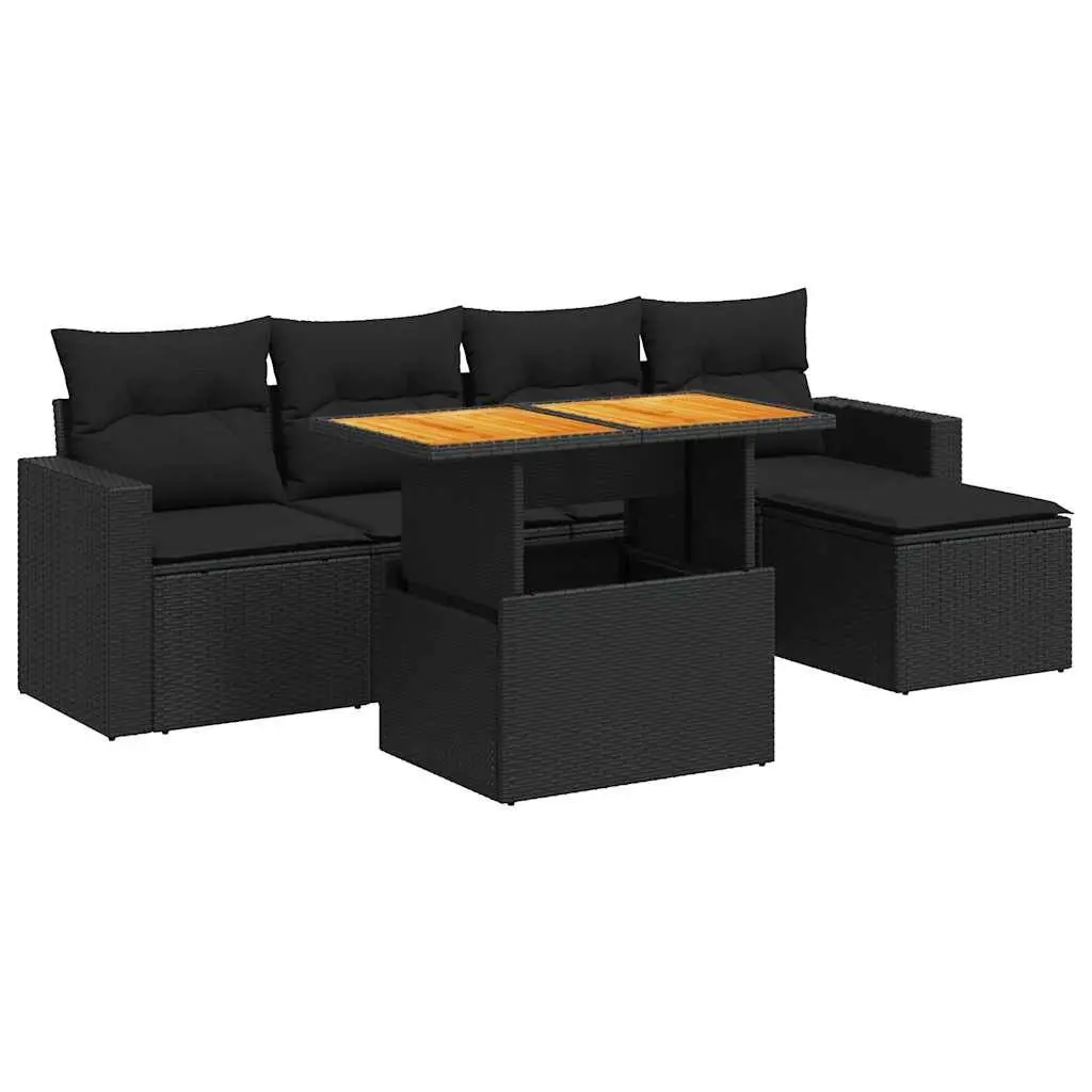 6 Piece Garden Sofa Set Outdoor Furniture Black PE Rattan Patio Lounge with