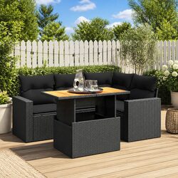 5 Piece Garden Sofa Set with Cushions Black Outdoor Furniture Patio Seating