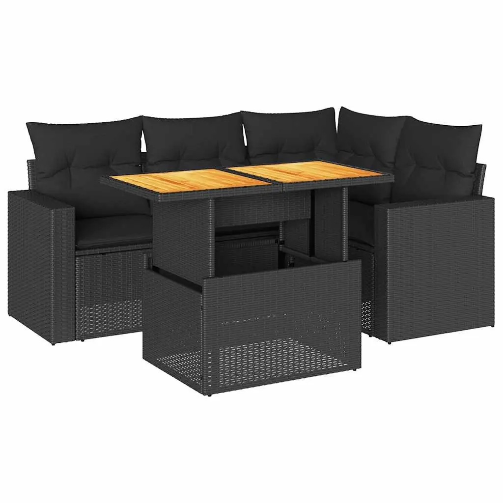5 Piece Garden Sofa Set with Cushions Black Outdoor Furniture Patio Seating