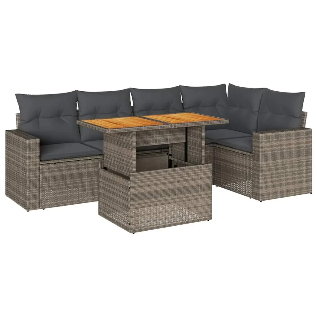 6 Piece Outdoor Garden Sofa Set Patio Furniture Grey Rattan with Storage