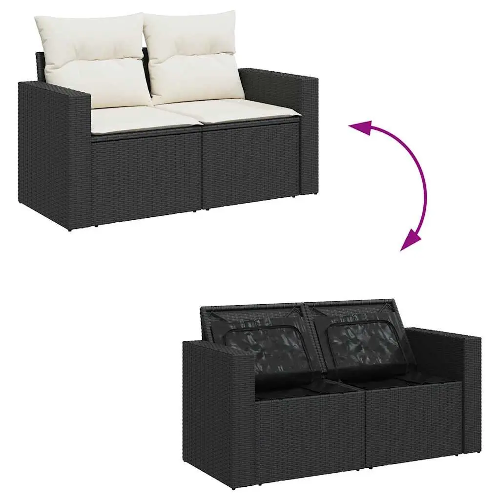 7 Piece Garden Sofa Set with Storage Cushions Black Poly Rattan Outdoor