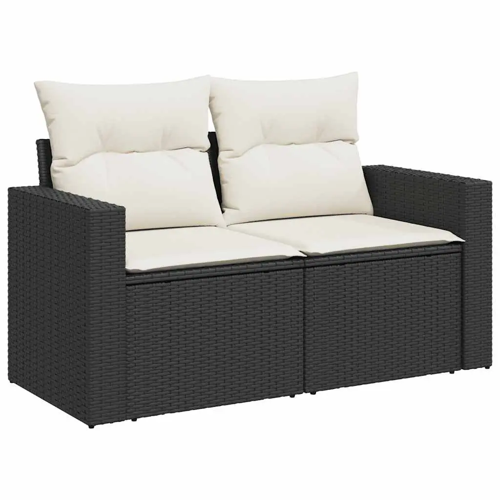 7 Piece Garden Sofa Set with Storage Cushions Black Poly Rattan Outdoor