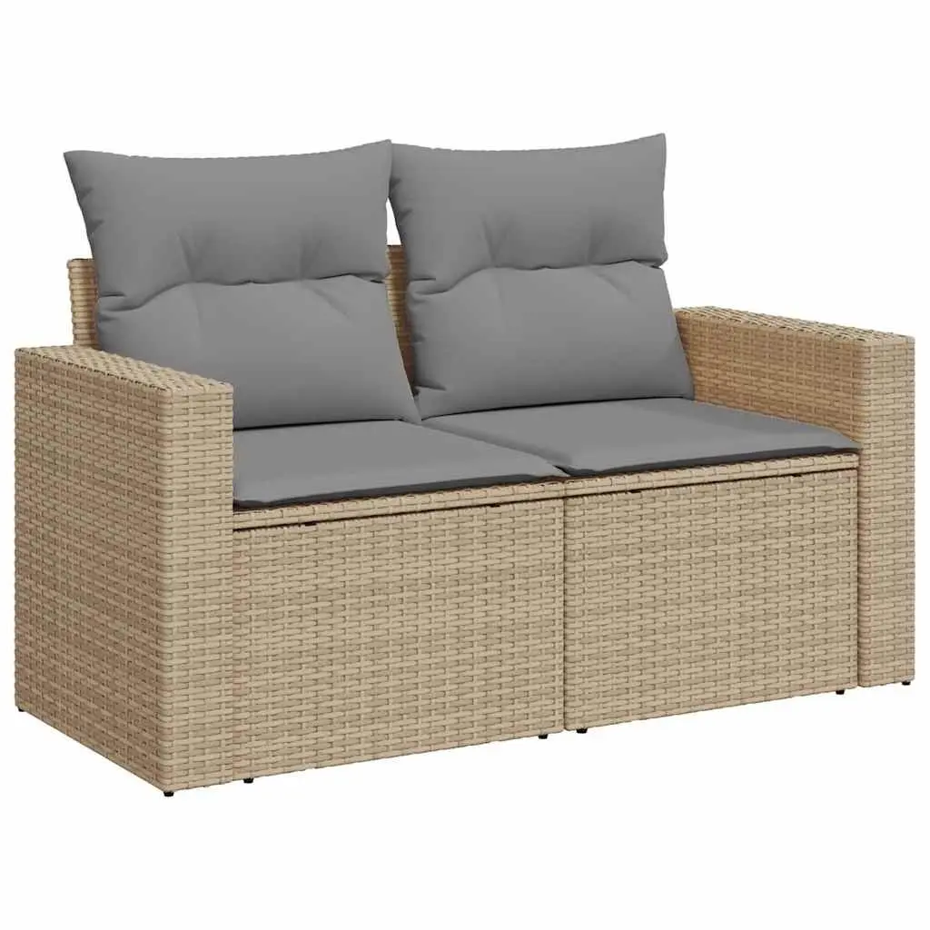 7 Piece Garden Sofa Set Beige Poly Rattan Outdoor Furniture Patio Cushions