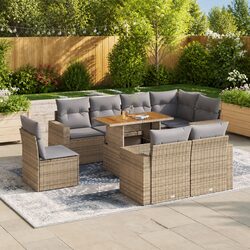 Garden Sofa Set 9 Piece Outdoor Furniture Patio Beige Poly Rattan with Cushions