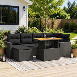 7 Piece Garden Sofa Set Black Outdoor Furniture Patio Sectional with Cushions