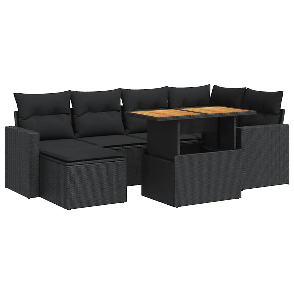 7 Piece Garden Sofa Set Black Outdoor Furniture Patio Sectional with Cushions