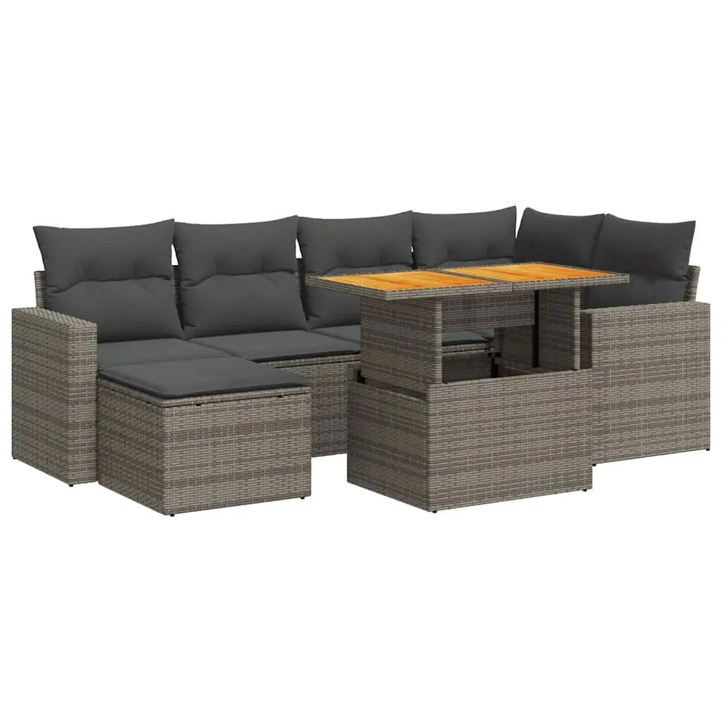 7 Piece Garden Sofa Set Outdoor Furniture with Storage Cushions Grey Poly Rattan