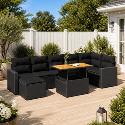 Garden Sofa Set 8 Piece Outdoor Furniture Patio Black Poly Rattan Modular