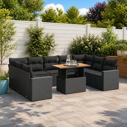 Garden Sofa Set 10 Piece Outdoor Patio Furniture Black Poly Rattan Modular with