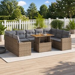 Garden Sofa Set 10 Piece Outdoor Furniture Modular Patio Lounge Beige Cushions