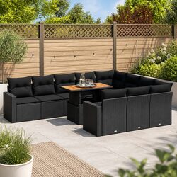 Garden Sofa Set 11 Piece Outdoor Furniture Black Poly Rattan Modular Patio