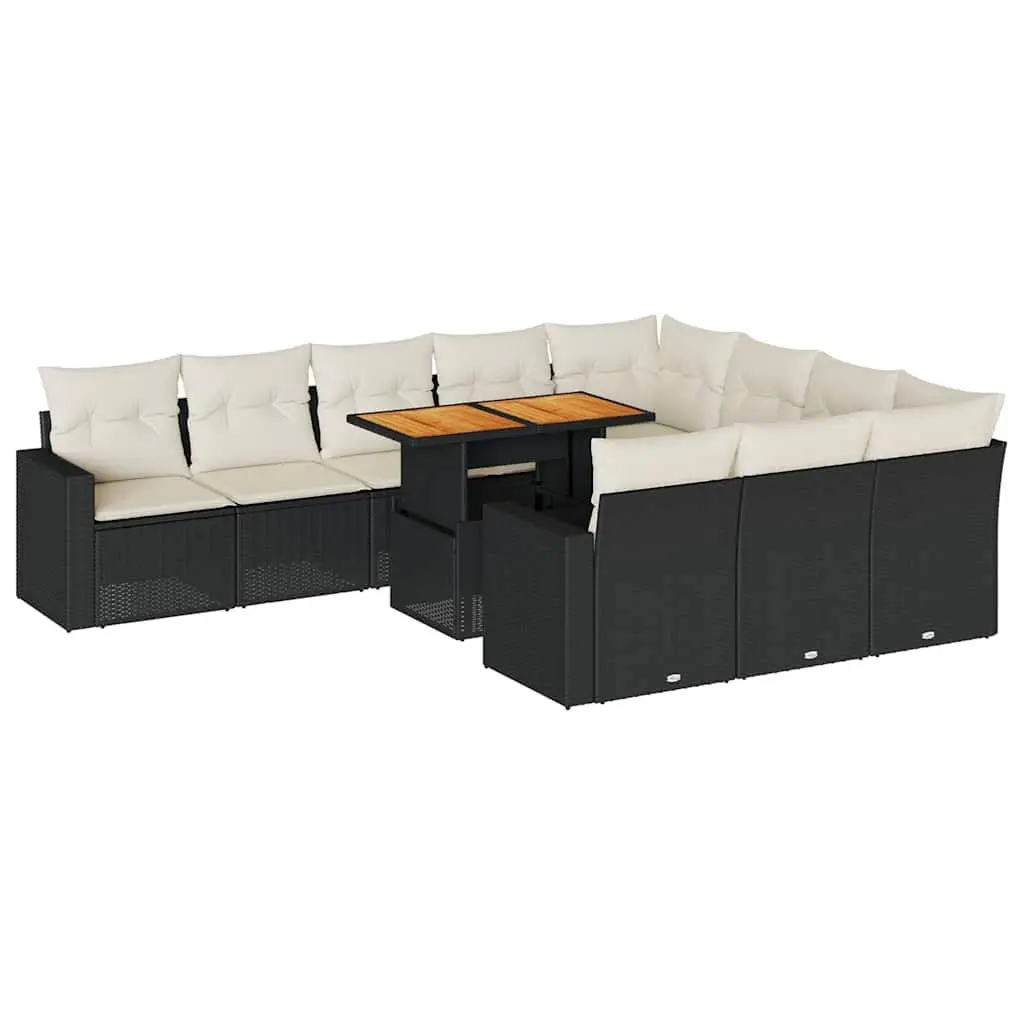 11 Piece Outdoor Garden Sofa Set with Storage Cushions Black Poly Rattan