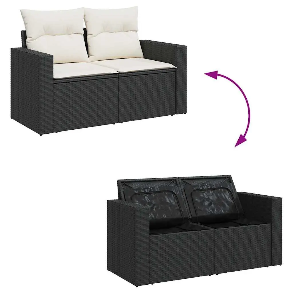 11 Piece Outdoor Garden Sofa Set with Storage Cushions Black Poly Rattan