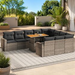Garden Sofa Set 11 Piece Outdoor Furniture Grey Poly Rattan Patio Lounge Seating