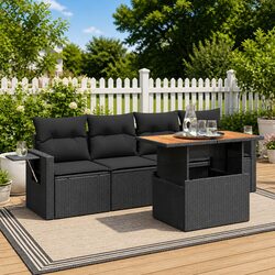 5 Piece Garden Sofa Set with Cushions Storage Outdoor Furniture Black