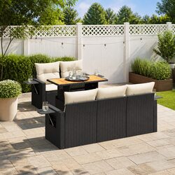 Garden Sofa Set 6 Piece Outdoor Furniture Black Poly Rattan Modular Patio Lounge