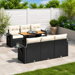 Garden Sofa Set 7 Piece Outdoor Furniture Black Poly Rattan Modular Patio Lounge