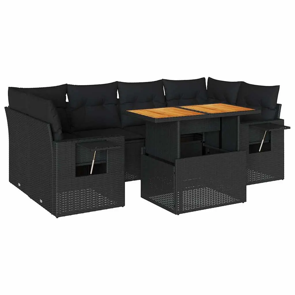 7 Piece Garden Sofa Set Black Poly Rattan Outdoor Furniture Patio Lounge