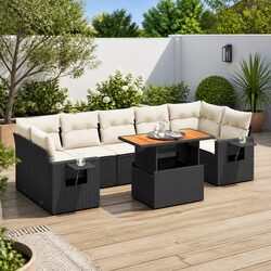 Garden Sofa Set 8 Piece Outdoor Furniture Patio Sectional with Cushions Black