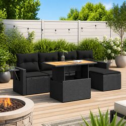 Garden Sofa Set 6 Piece Outdoor Furniture Black Poly Rattan Patio Seating