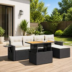 Garden Sofa Set 6 Piece Outdoor Furniture Black Poly Rattan Modular Patio