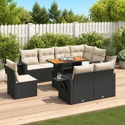 Garden Sofa Set 9 Piece Outdoor Furniture Patio Black Poly Rattan Modular