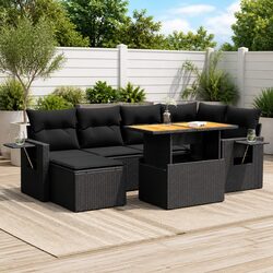 Garden Sofa Set 7 Piece Outdoor Furniture Patio Conversation Black Poly Rattan