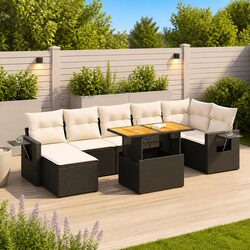 Garden Sofa Set 8 Piece Outdoor Furniture Patio Rattan Black with Cushions