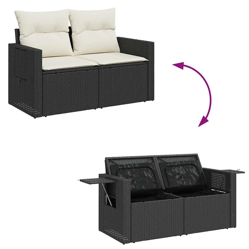 Garden Sofa Set 8 Piece Outdoor Furniture Adjustable Table Black PE Rattan with Cushions