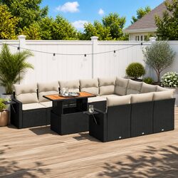 Garden Sofa Set 11 Piece Outdoor Furniture Poly Rattan Black Patio Lounge Chair