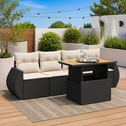 Garden Sofa Set 5 Piece Outdoor Furniture Patio Lounge Black Poly Rattan Modular