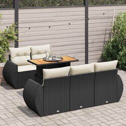 Garden Sofa Set 6 Piece Outdoor Furniture Black Poly Rattan Modular Patio Lounge