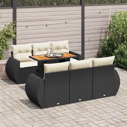 7 Piece Outdoor Garden Sofa Set with Storage Cushions Black Poly Rattan Patio