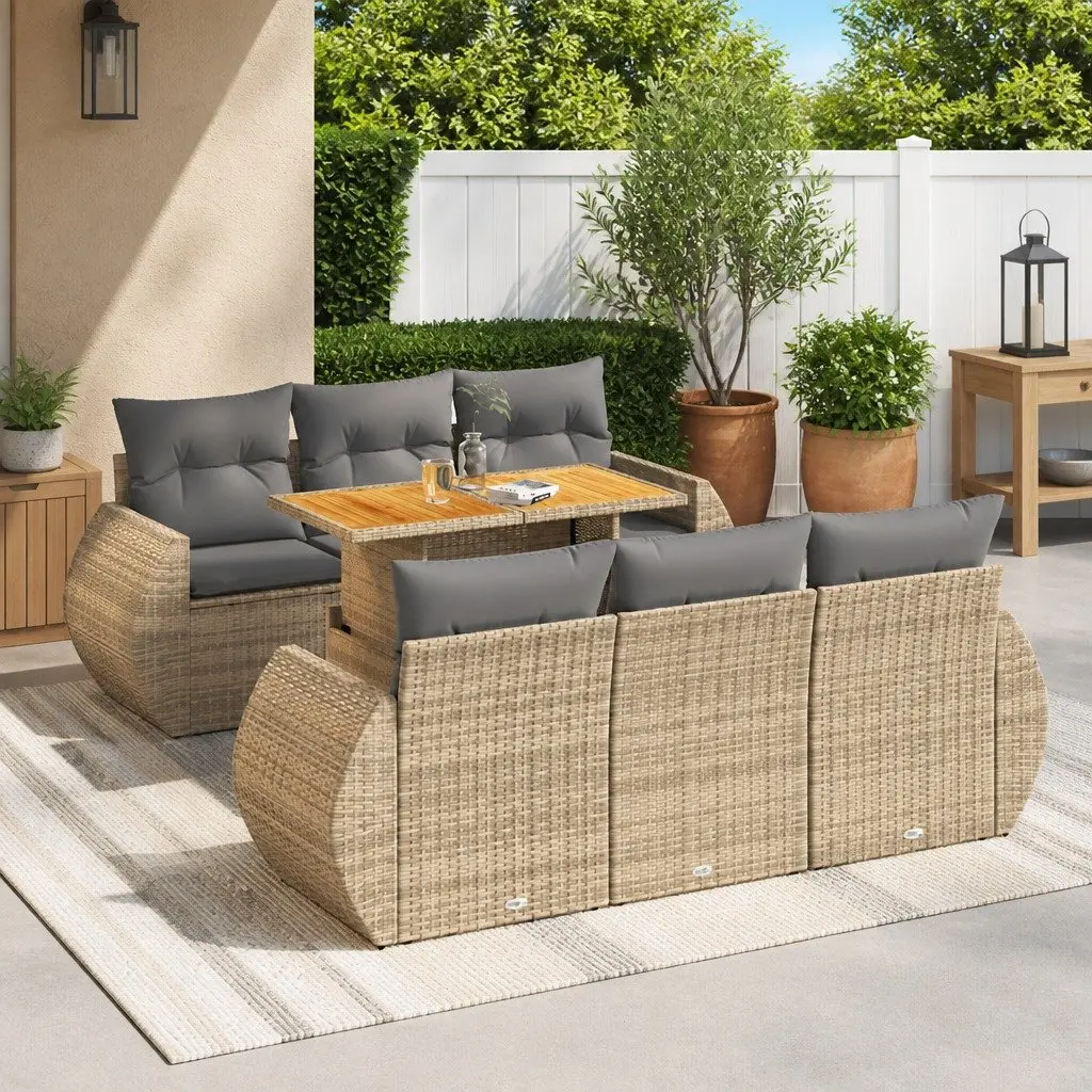 7 Piece Garden Sofa Set Outdoor Furniture Patio Sectional Beige with Cushions