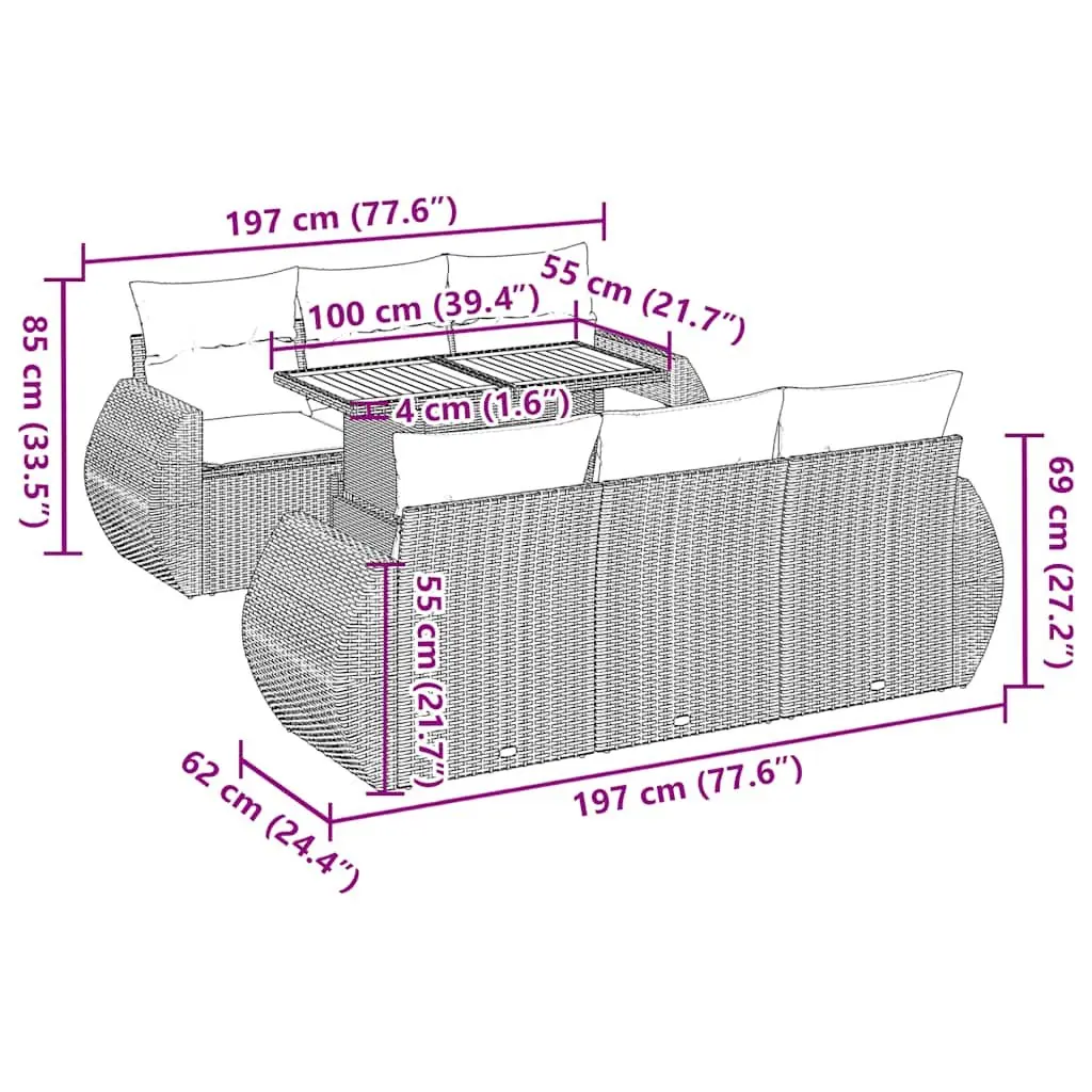 7 Piece Garden Sofa Set Grey Poly Rattan Outdoor Furniture Patio Seating