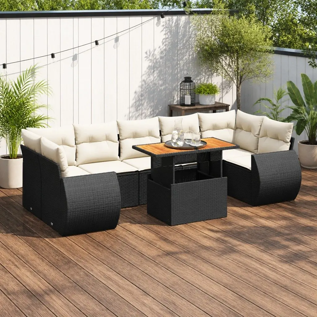 Garden Sofa Set 8 Piece Modular Outdoor Furniture Black PE Rattan Patio