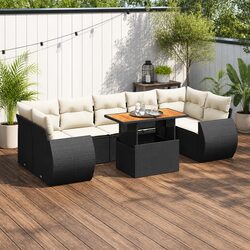 Garden Sofa Set 8 Piece Outdoor Furniture Black Poly Rattan Patio Modular