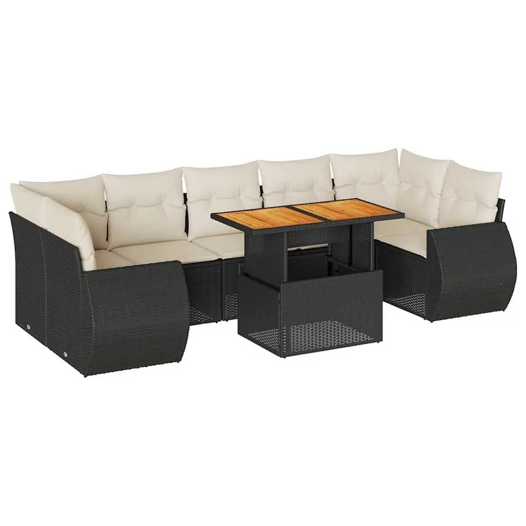 Garden Sofa Set 8 Piece Modular Outdoor Furniture Black PE Rattan Patio