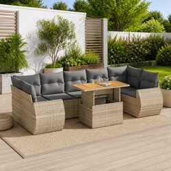Garden Sofa Set 8 Piece Outdoor Furniture Beige Poly Rattan Patio Seating Suite