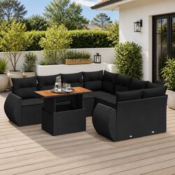 Garden Sofa Set 9 Piece Outdoor Furniture Patio Rattan Sectional with Cushions