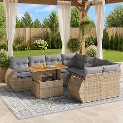 Garden Sofa Set 9 Piece Outdoor Furniture Beige Poly Rattan Patio Lounge with