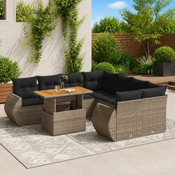 Garden Sofa Set 9 Piece Outdoor Furniture Patio Grey Rattan Cushions Storage