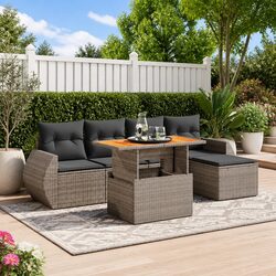 Garden Sofa Set 6 Piece Outdoor Furniture Grey Poly Rattan Patio Lounge with