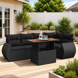 Garden Sofa Set 6 Piece Black Poly Rattan Outdoor Furniture Patio Modular