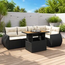 Garden Sofa Set 6 Piece Outdoor Furniture Patio Black Poly Rattan Modular