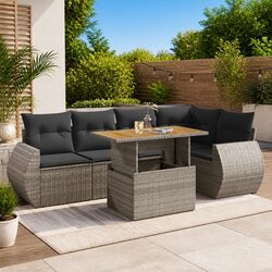 Garden Sofa Set 6 Piece Outdoor Furniture Grey Poly Rattan Patio Seating with