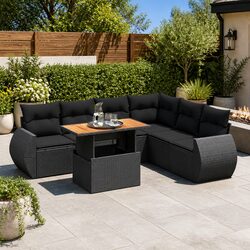 Garden Sofa Set 7 Piece Outdoor Furniture Black Poly Rattan Patio Lounge Modular